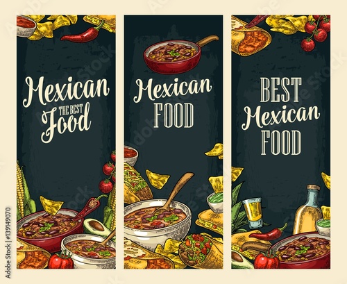 Vertical poster with Mexican traditional food and ingredient.