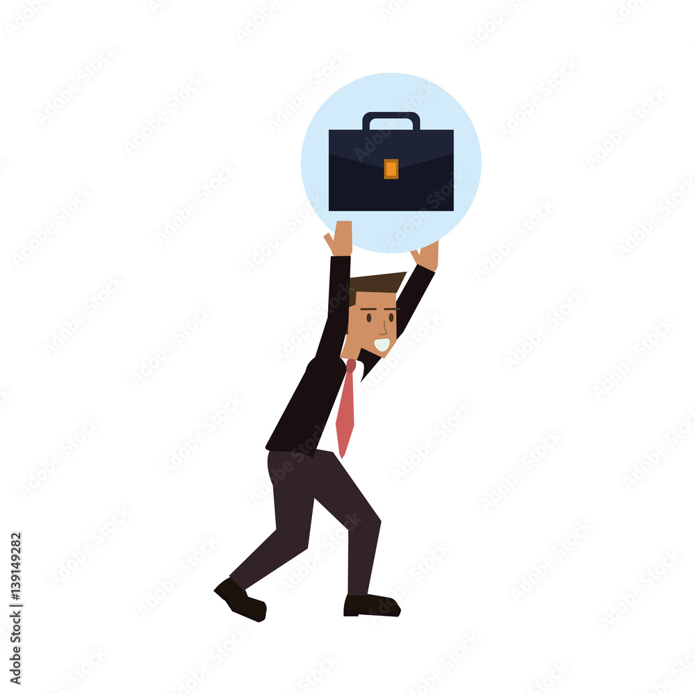 man holding a briefcase over white background. colorful design. vector illustration