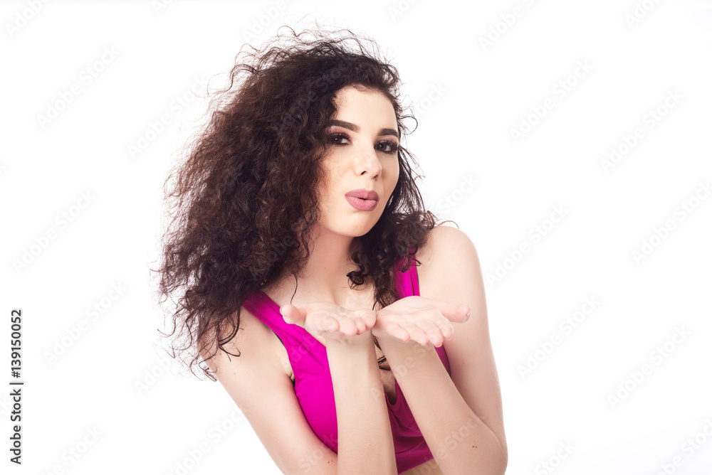 Attractive beautiful woman showing air kiss Attractive beautiful woman showing air kiss