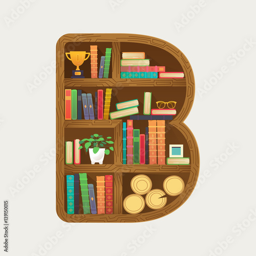 Bookshelf print with colorful books and home everyday things.