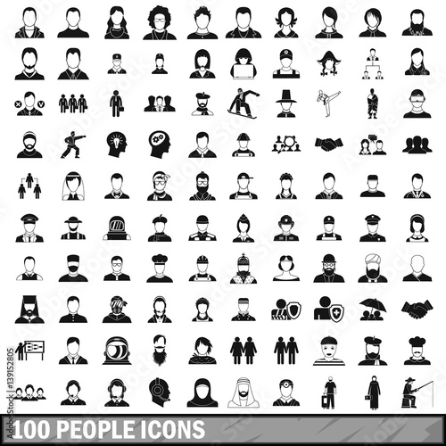 100 people icons set in simple style