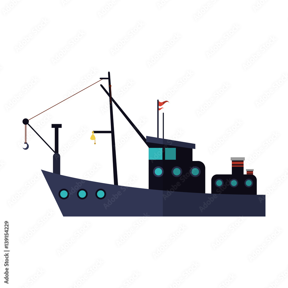 Fishing boat icon over white background. colorful design. vector illustration