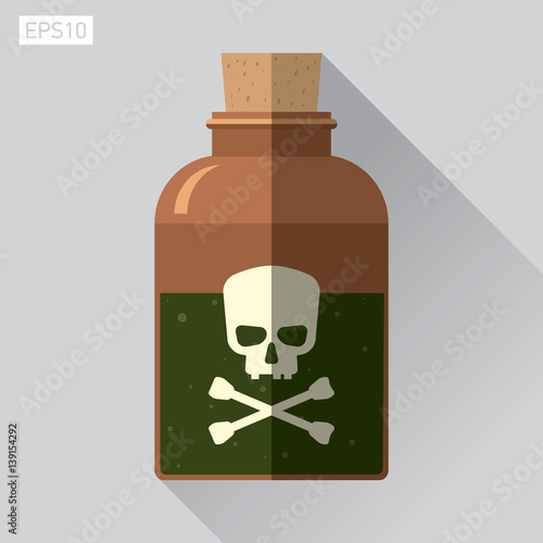 Icon skull in flat style, Jolly Roger, bottle of poison, vector design element for you project