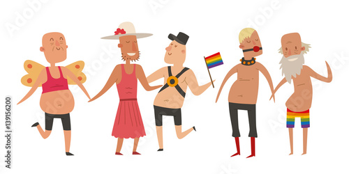 Homosexual gay and lesbian people marriage man, woman couples family and colors free love ceremony community characters tolerance symbol vector illustration.