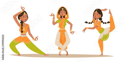 Indian woman dancing vector isolated dancers silhouette icons people India dance show movie, cinema cartoon beauty girl sari illustration asia