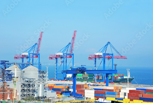 Port cargo crane, ship and container