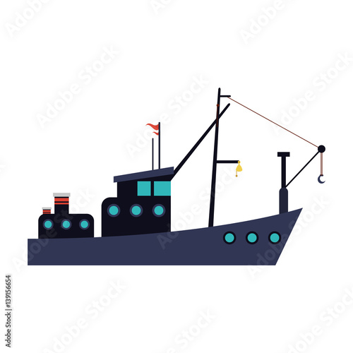Fishing boat icon over white background. colorful design. vector illustration