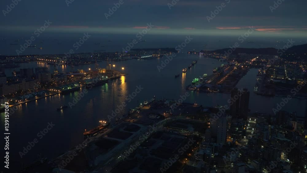 View of the Port of Kaohsiung at night, this port is largest harbor in Taiwan. 4K View of the Port of Kaohsiung at night, this port is largest harbor in Taiwan. 4K
