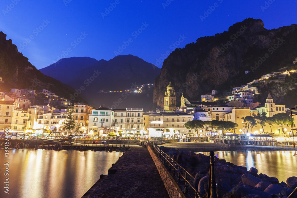 Architecture of Amalfi at evening