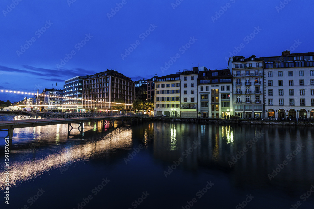 Panorama of Geneva at night