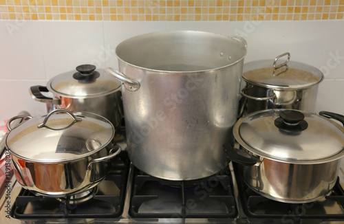 large pots in the Commercial kitchen of the restaurant