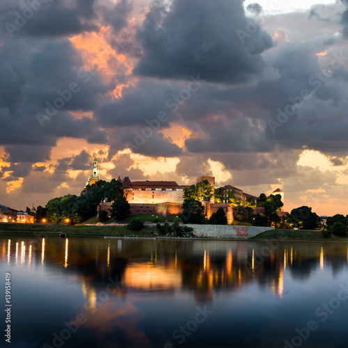 Sunset over Wawel hill in Krakow