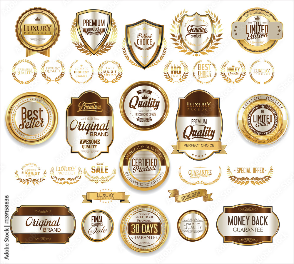 Golden sale shields laurel wreaths and badges collection