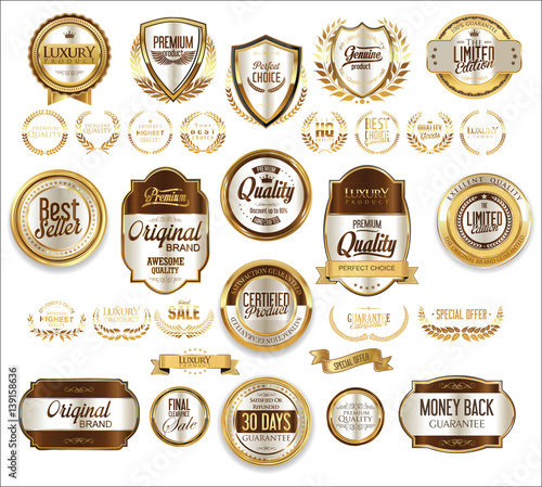 Golden sale shields laurel wreaths and badges collection