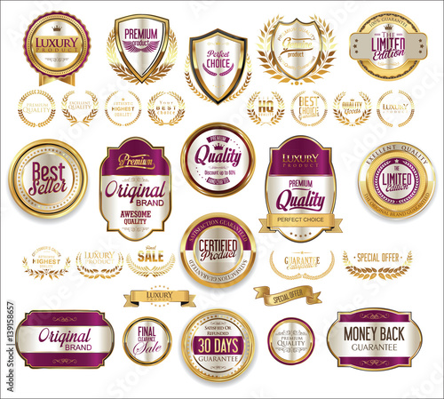 Golden sale shields laurel wreaths and badges collection