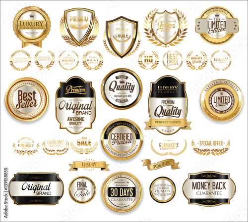 Golden sale shields laurel wreaths and badges collection