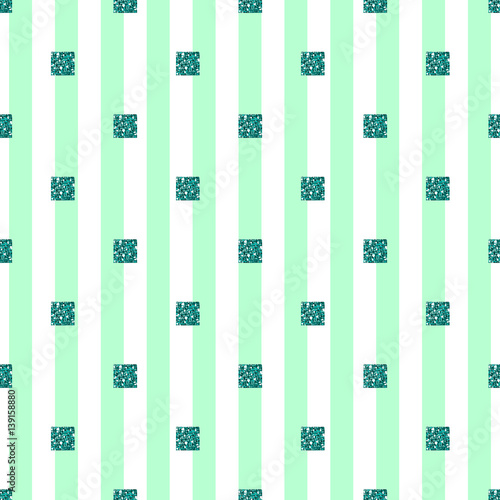 seamless green square glitter pattern with green stripe background