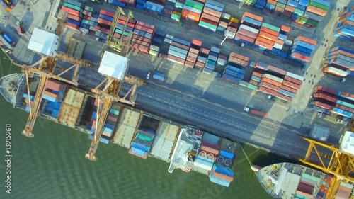BANGKOK THAILAND - DECEMBER 27: container cargo ship, import export, business logistic supply chain transportation concept for shipping aerial view background, 4K, December 27, 2016