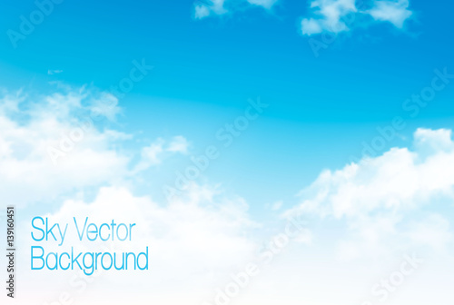 Vector blue sky panorama with transparent clouds. Vector background.