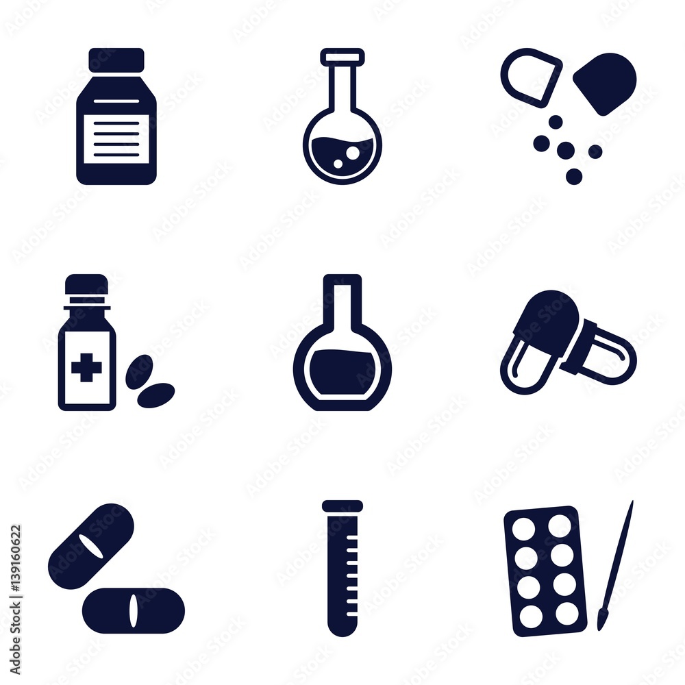 Set of 9 pharmaceutical filled icons Set of 9 pharmaceutical filled icons
