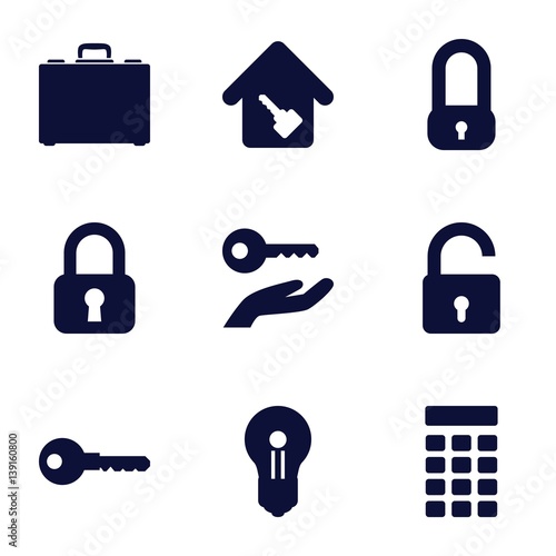 Set of 9 lock filled icons photo