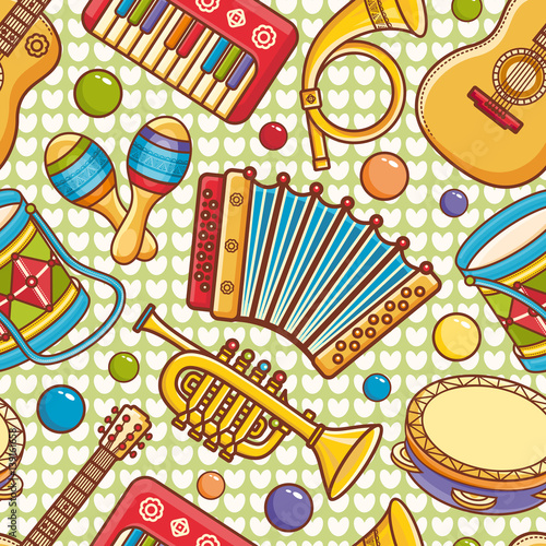 Musical instrument.  Seamless pattern. Vector ornament. Cartoon style.