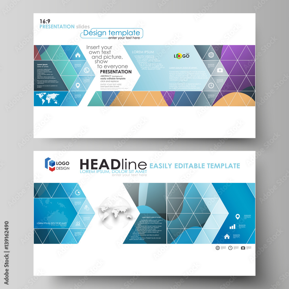 Fototapeta premium Business templates in HD format for presentation slides. Easy editable vector layouts in flat style. Bright color pattern, colorful design with overlapping shapes forming abstract beautiful background