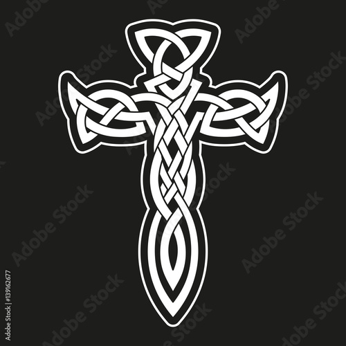 Vector illustration of a black and white celtic knot cross