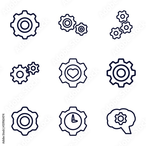 Set of 9 cog outline icons