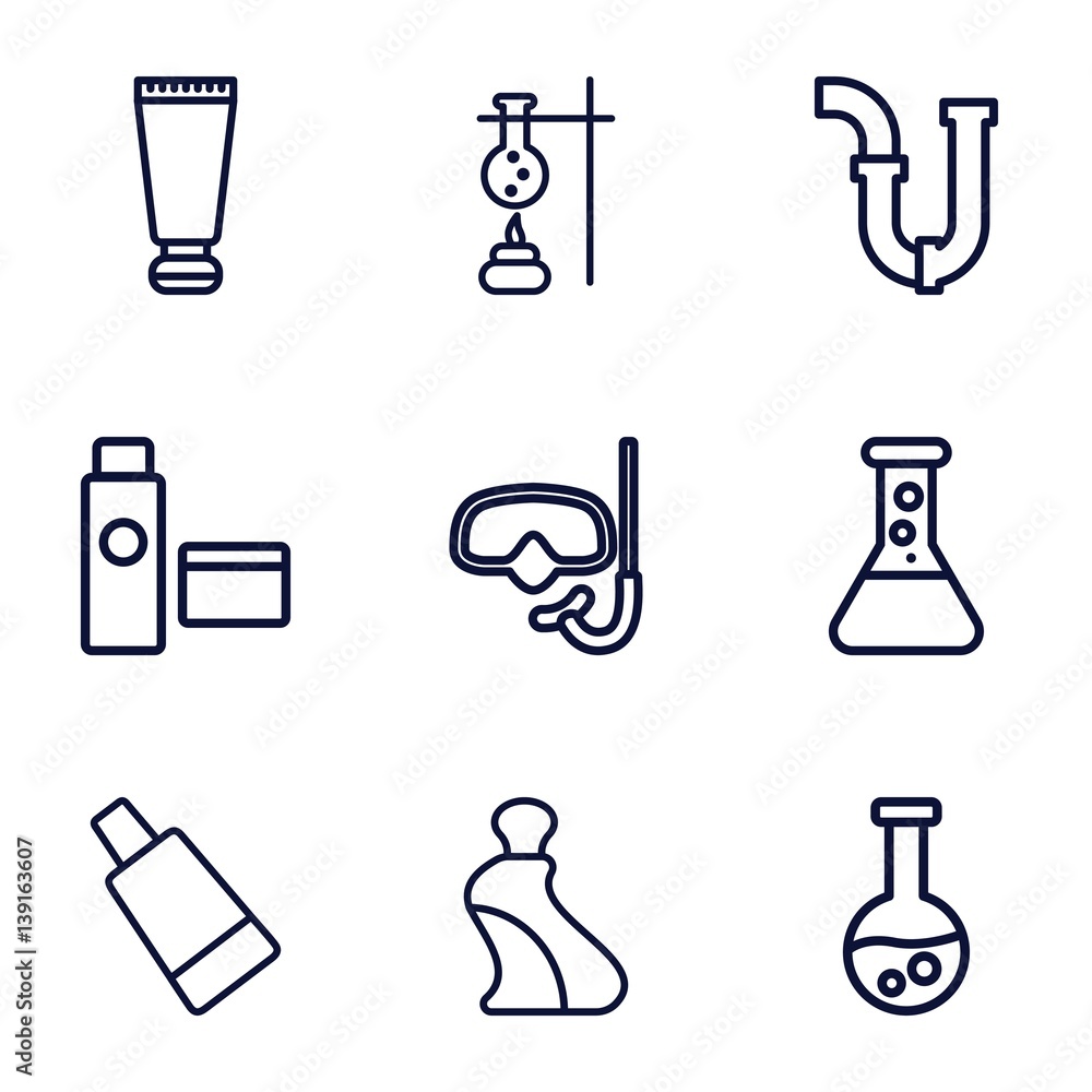 Set of 9 tube outline icons Set of 9 tube outline icons