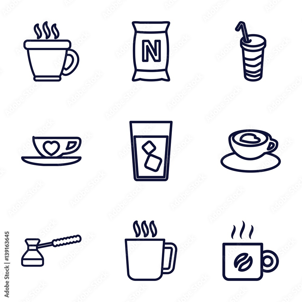Set of 9 coffee outline icons Set of 9 coffee outline icons