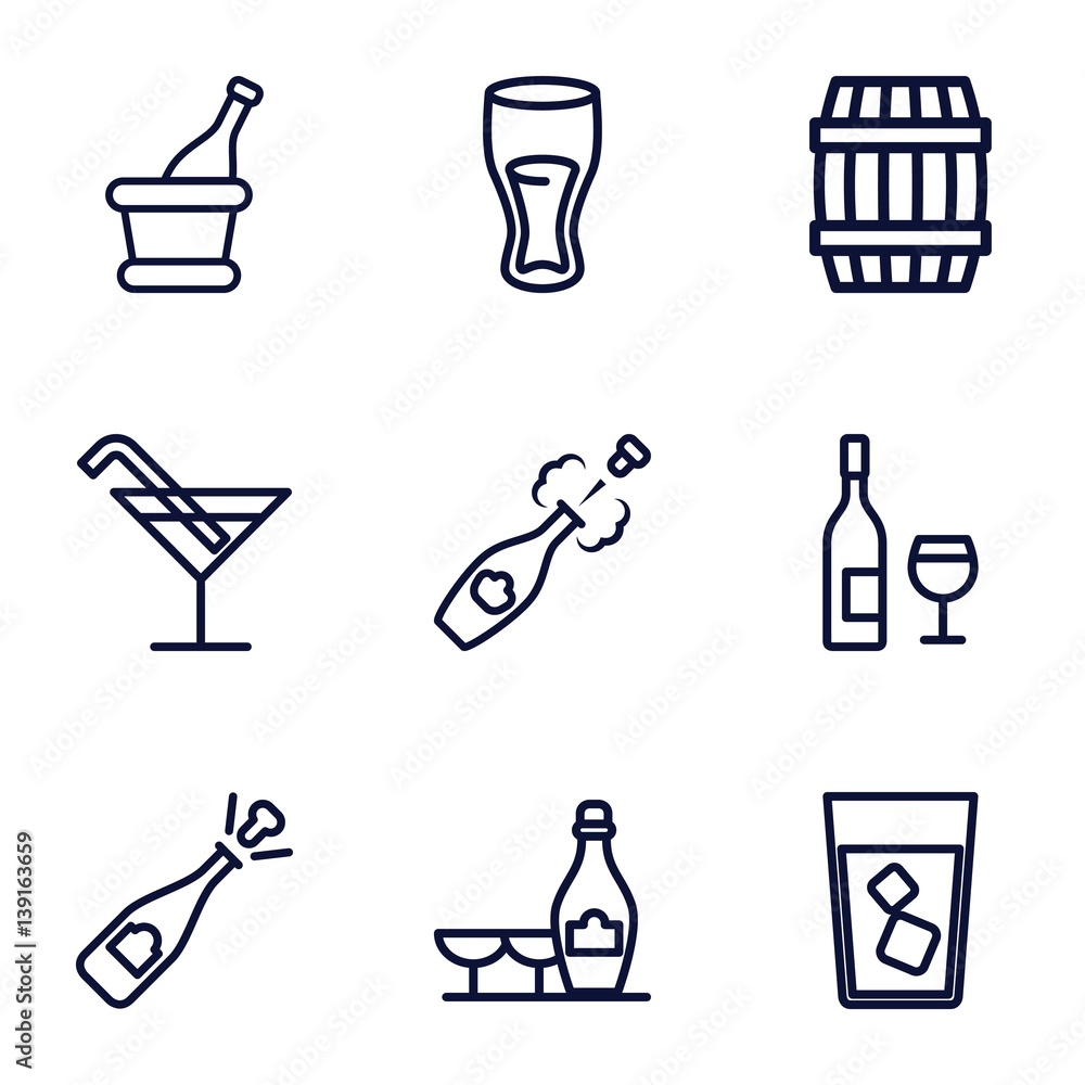 Set of 9 wine outline icons Set of 9 wine outline icons