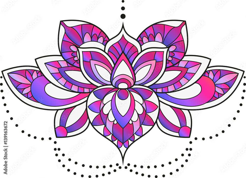 Vector illustration of a mandala lotus flower in pink and purple Stock