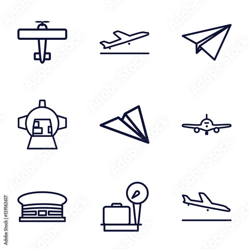 Set of 9 airplane outline icons