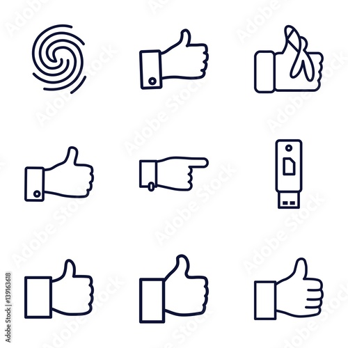 Set of 9 thumb outline icons