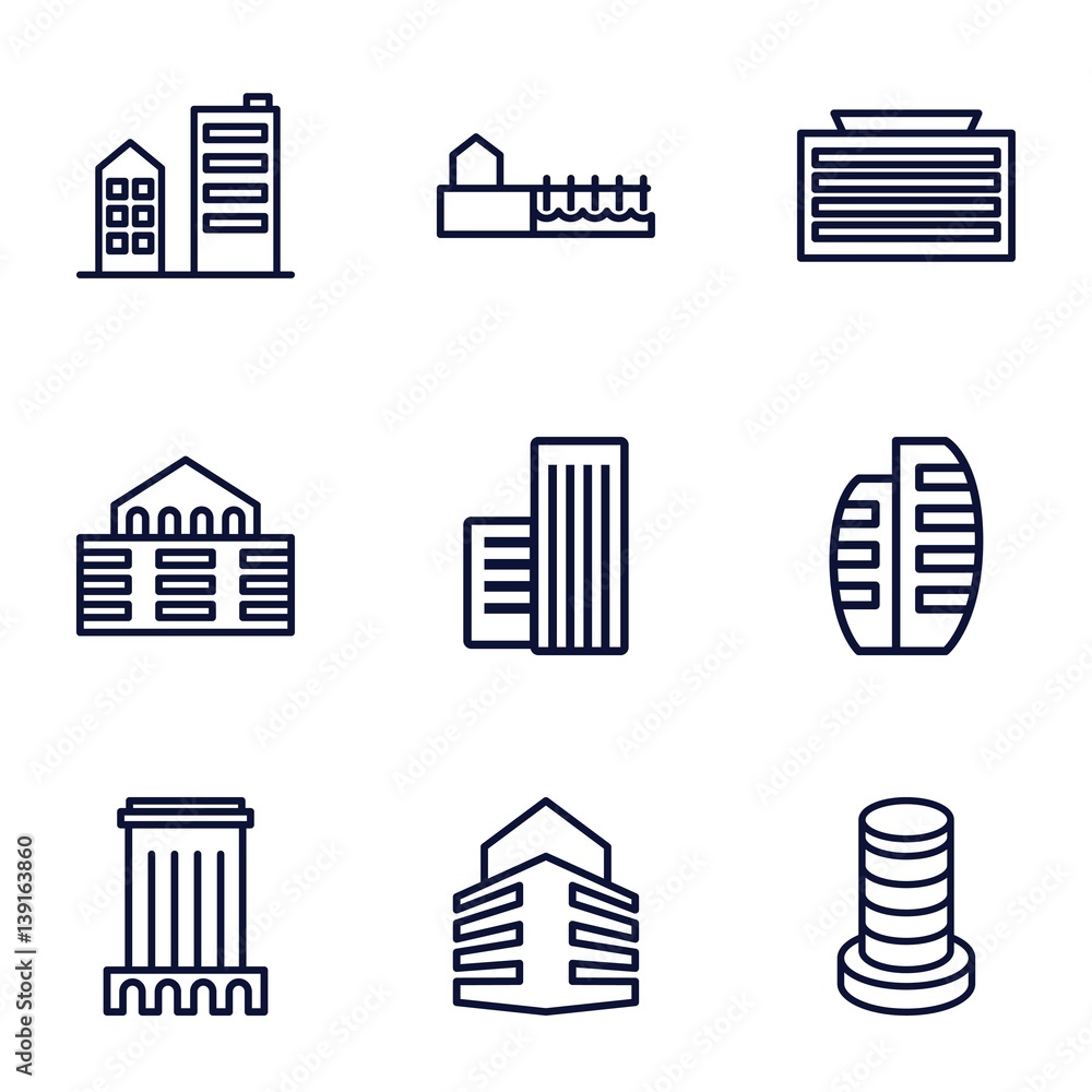 Set of 9 cityscape outline icons