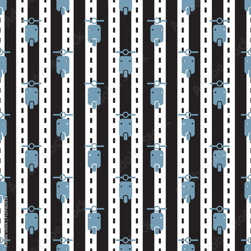 seamless blue motorcycle pattern on stripe background © MYMNY