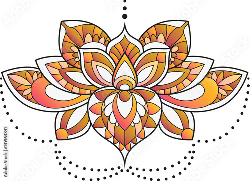Vector illustration of a mandala lotus flower in orange and yellow