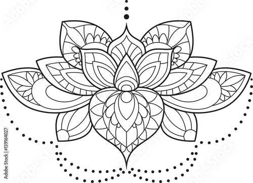 Vector illustration of a mandala lotus flower in black and white