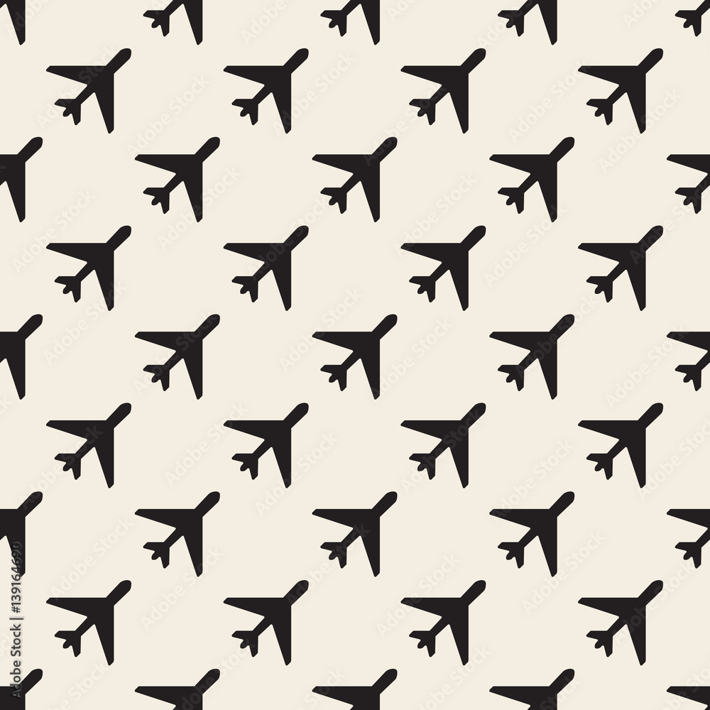 seamless monochrome airplane pattern background