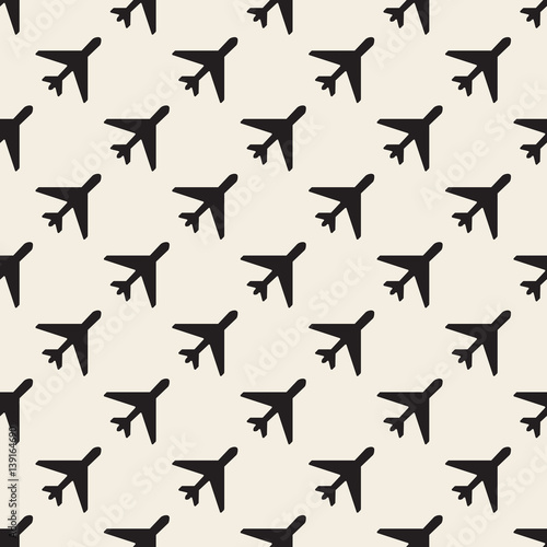 seamless monochrome airplane pattern background