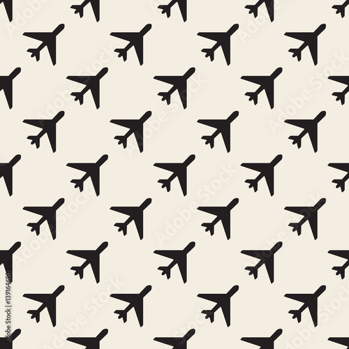 Obraz na płótnie seamless monochrome airplane pattern background w salonie