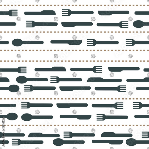 seamless kitchen tool with silver dot glitter pattern on white background