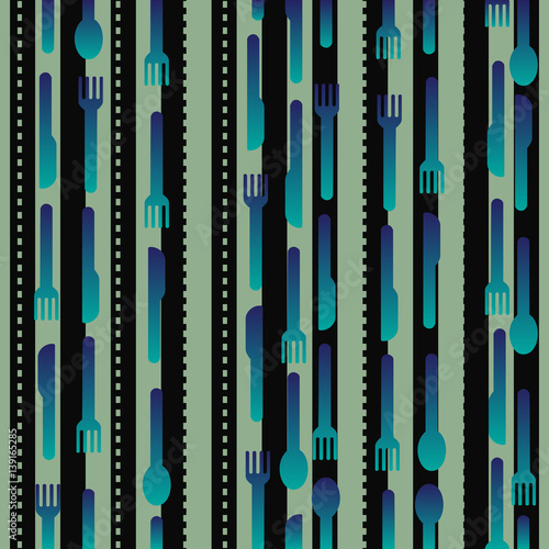 seamless kitchen tool pattern on green stripe background