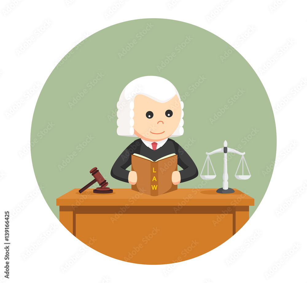 judge reading law book in circle background