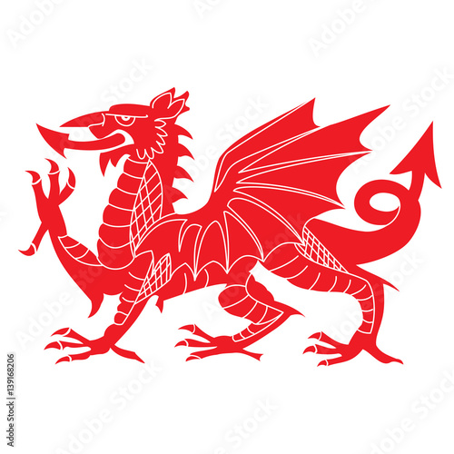 Isolated red Welsh Dragon on a white background