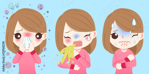 cartoon girl get hay fever