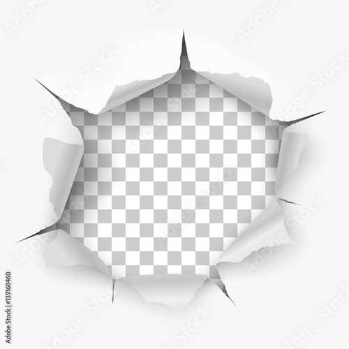 Torn hole and ripped of paper on a transparent background