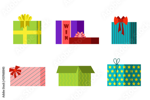 Gift box anniversary event satin greeting object with ribbon and bow isolated...