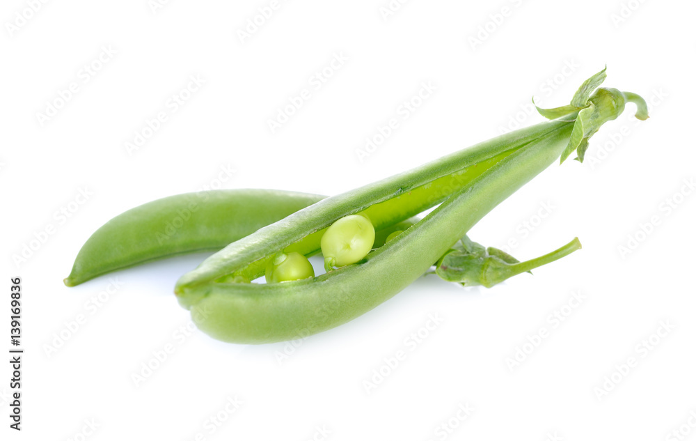 fresh sugar snap pea or green pea on white background